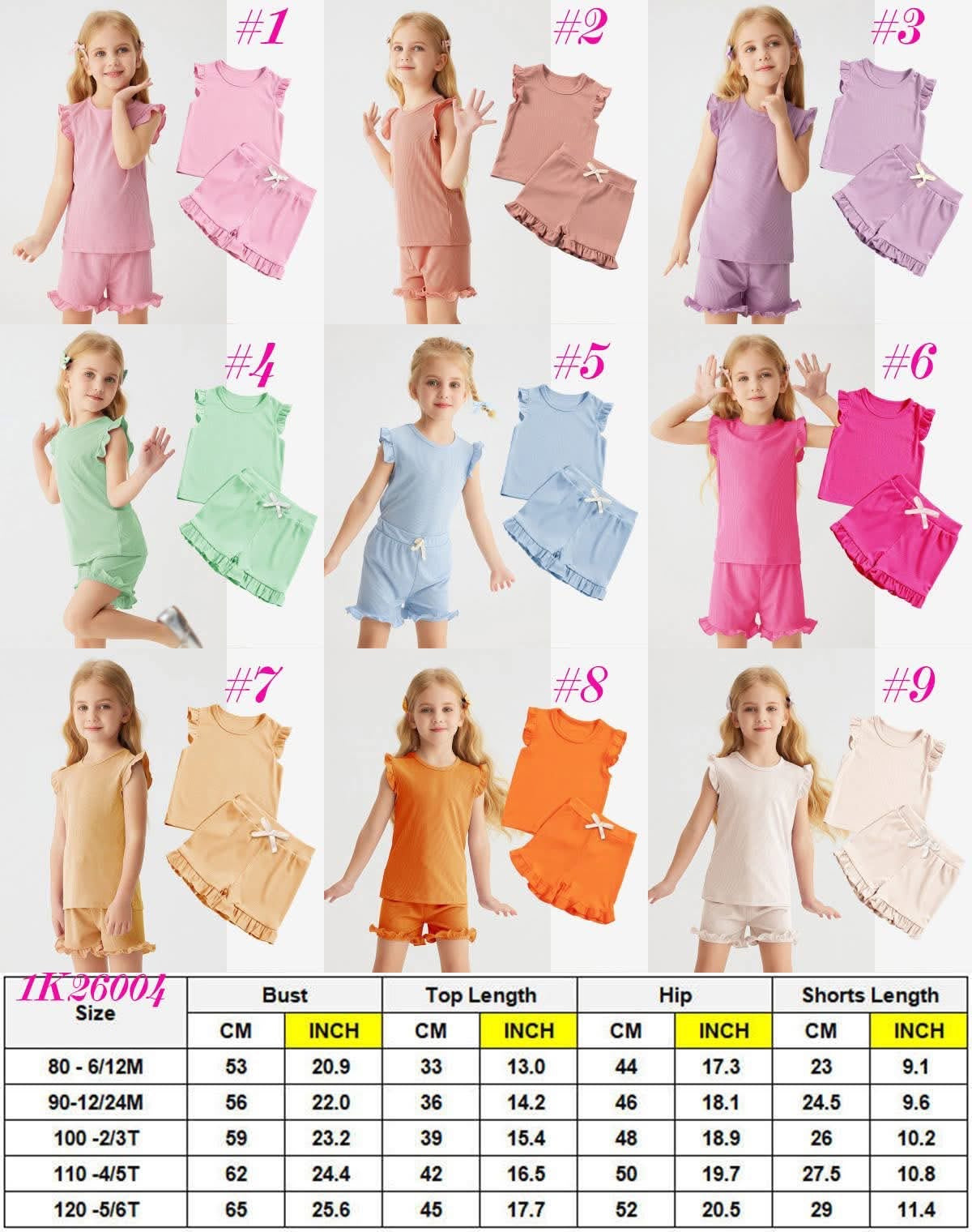 Girl’s Ruffle Ribbed Knit Tee + Shorts Set