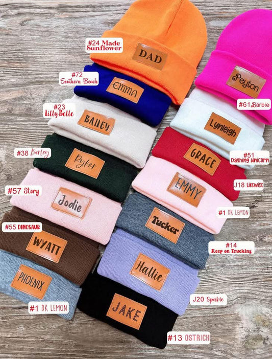 Personalized Name Leather Patch Beanies