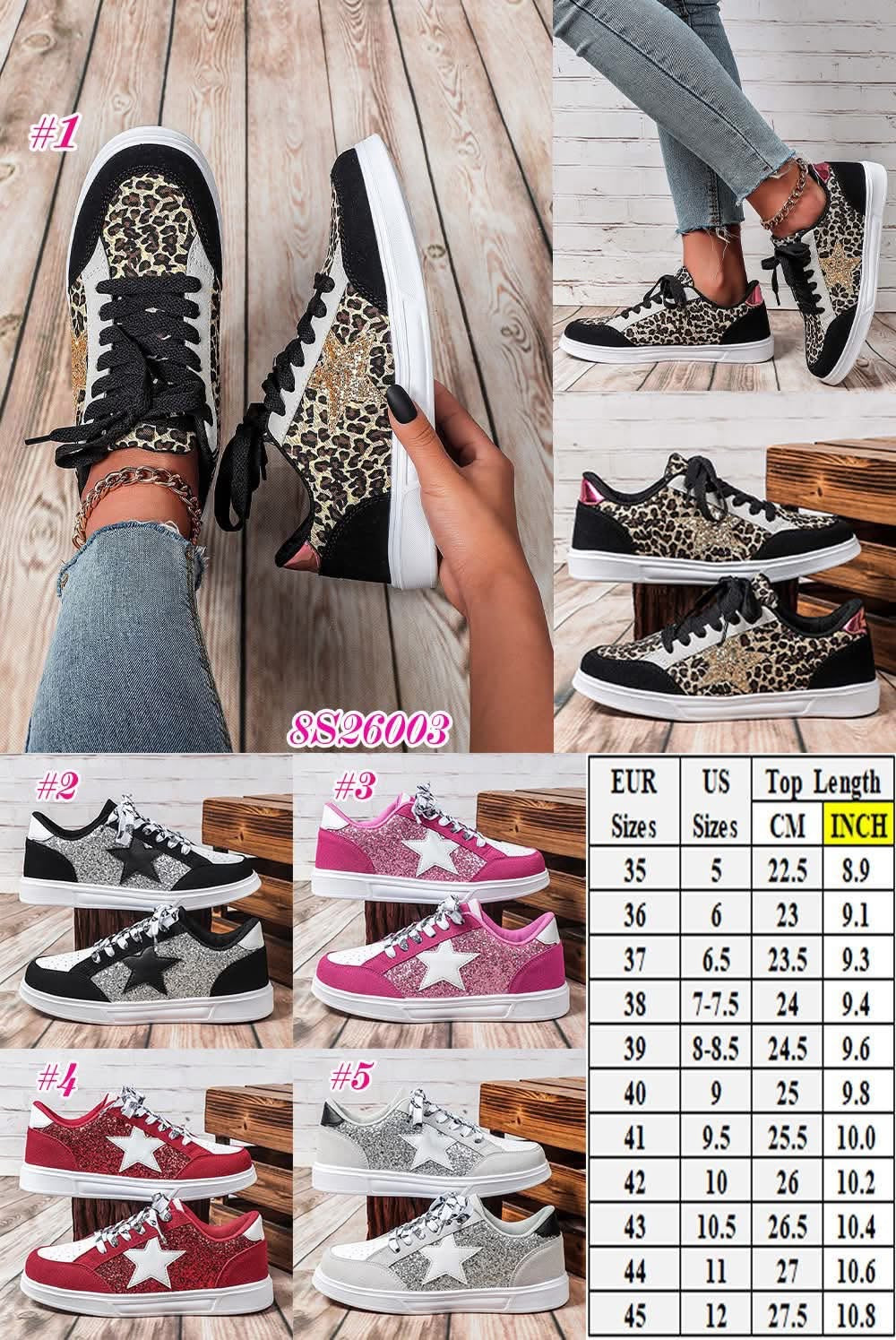 Glitter Star Lace Up Casual Sneakers